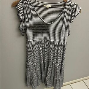 Max Studio Navy and White Striped Sleeveless Ruffle Dress. XS